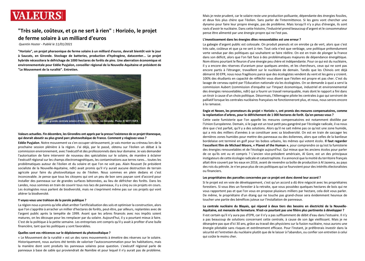 Article Valeurs actuelles